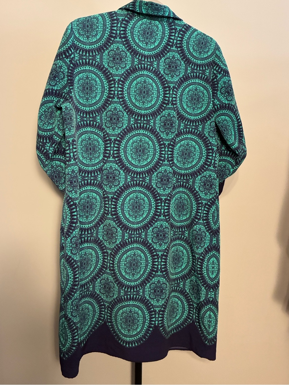 The Limited Green Navy Medallion Print Collared Shirt Dress Polyester Large - Picture 3 of 6
